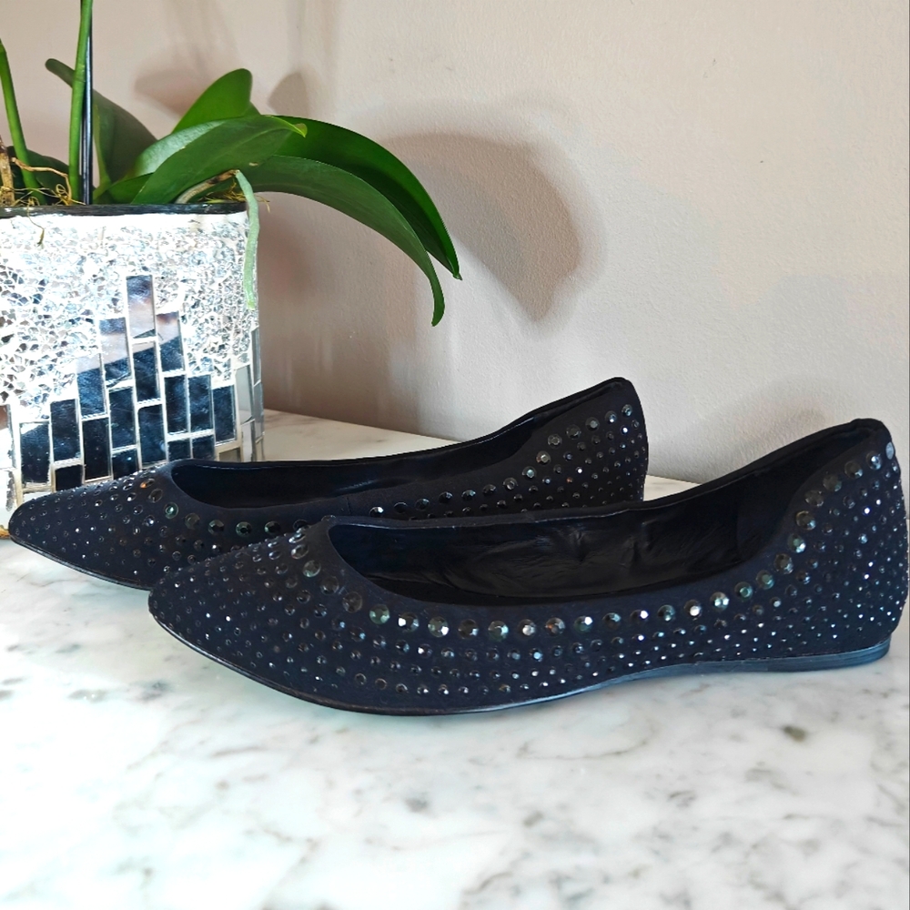 BCBGeneration Black on Black Sequin Studded Ballet Flats | Size 8M/38 - Picture 5 of 10